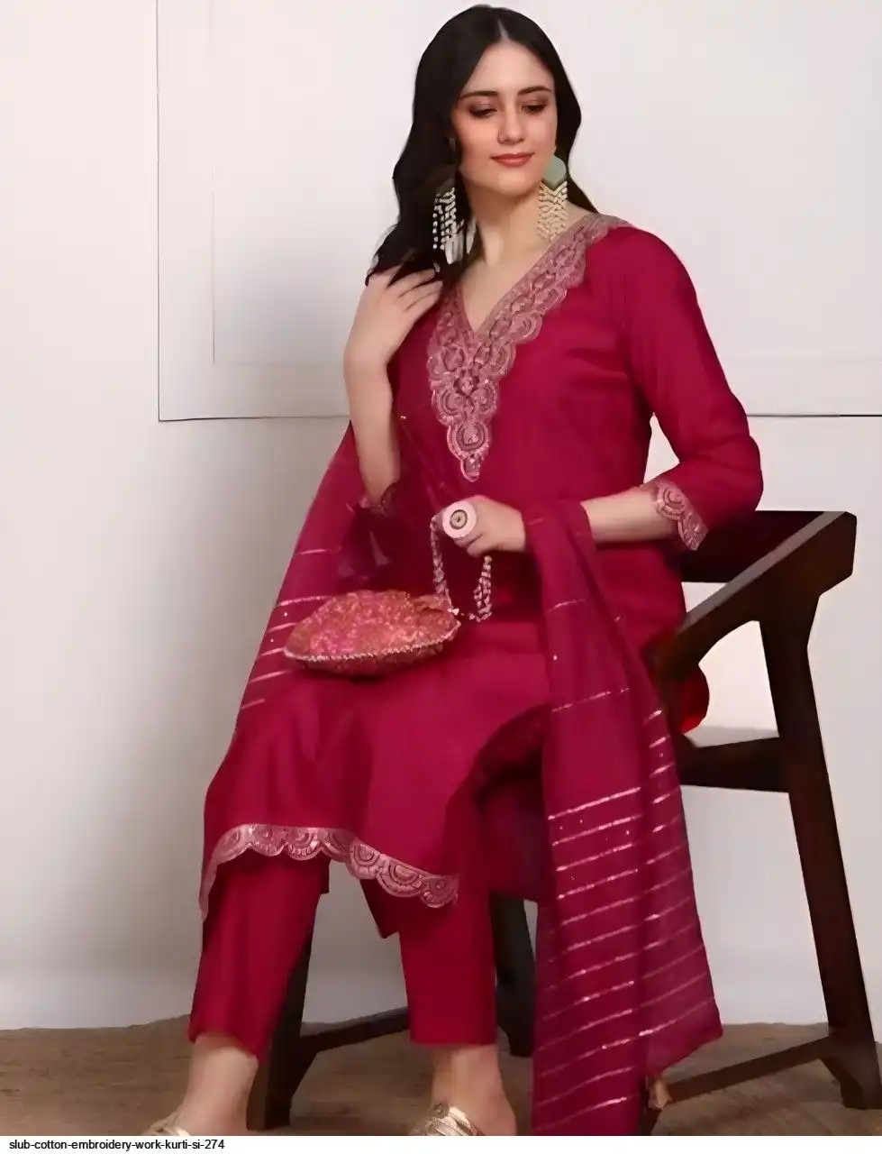 SLUB COTTON EMBROIDERY WORK KURTI SI 274 D