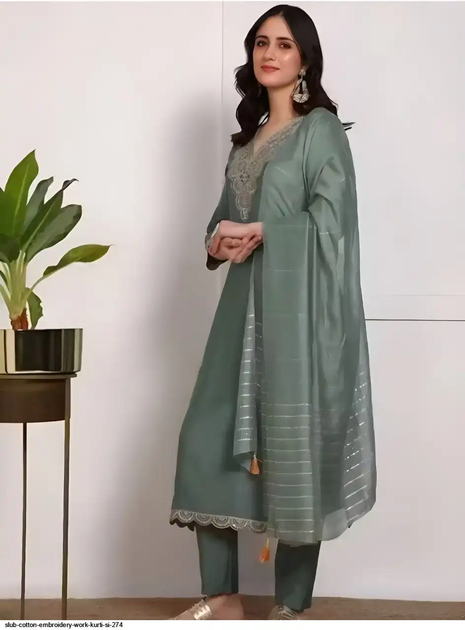 SLUB COTTON EMBROIDERY WORK KURTI SI 274 B