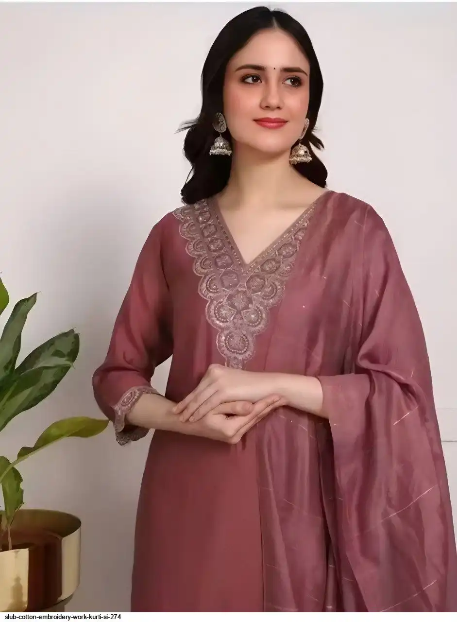 SLUB COTTON EMBROIDERY WORK KURTI SI 274 F