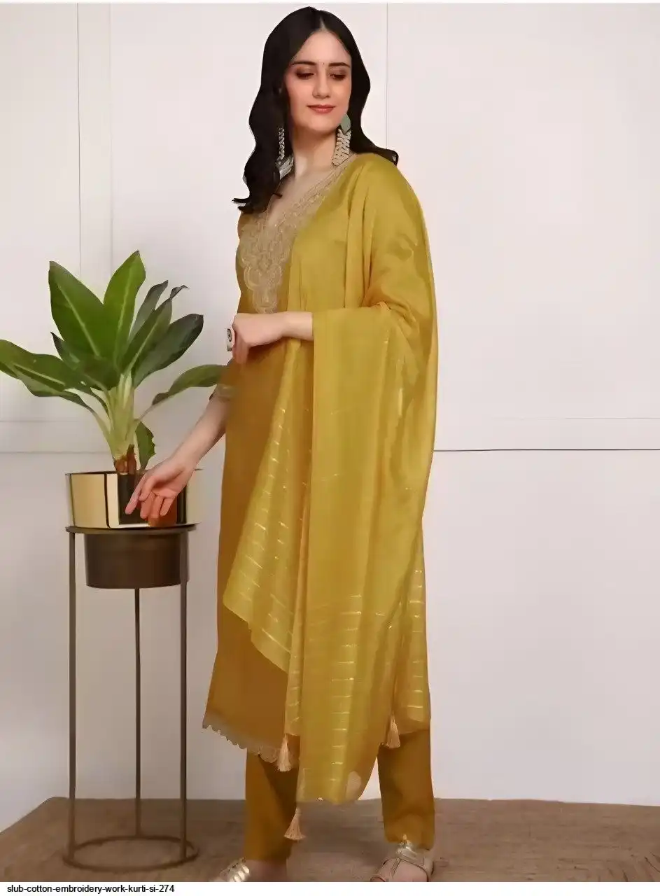 SLUB COTTON EMBROIDERY WORK KURTI SI 274 A