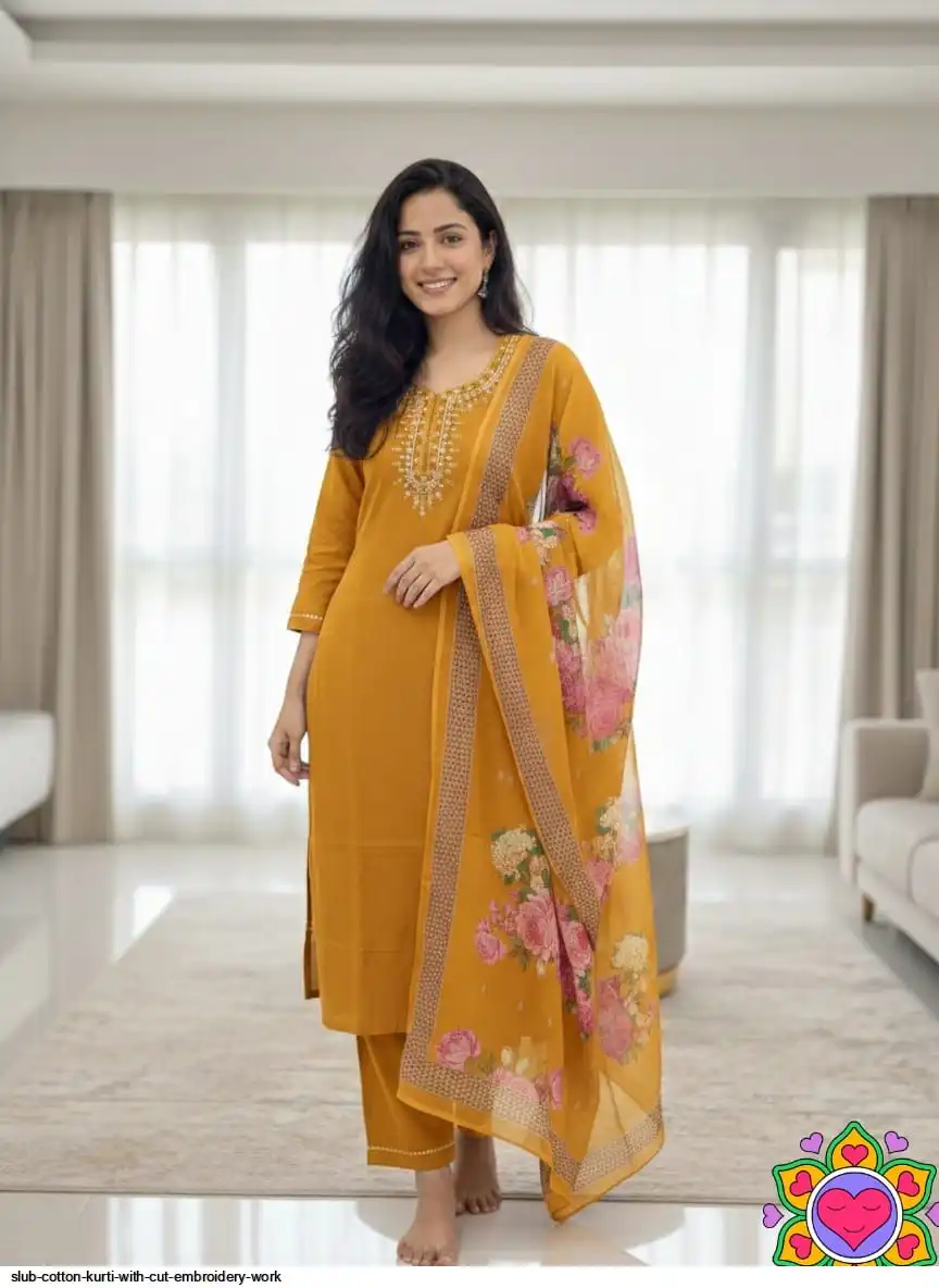 SLUB COTTON KURTI WITH CUT EMBROIDERY WORK B