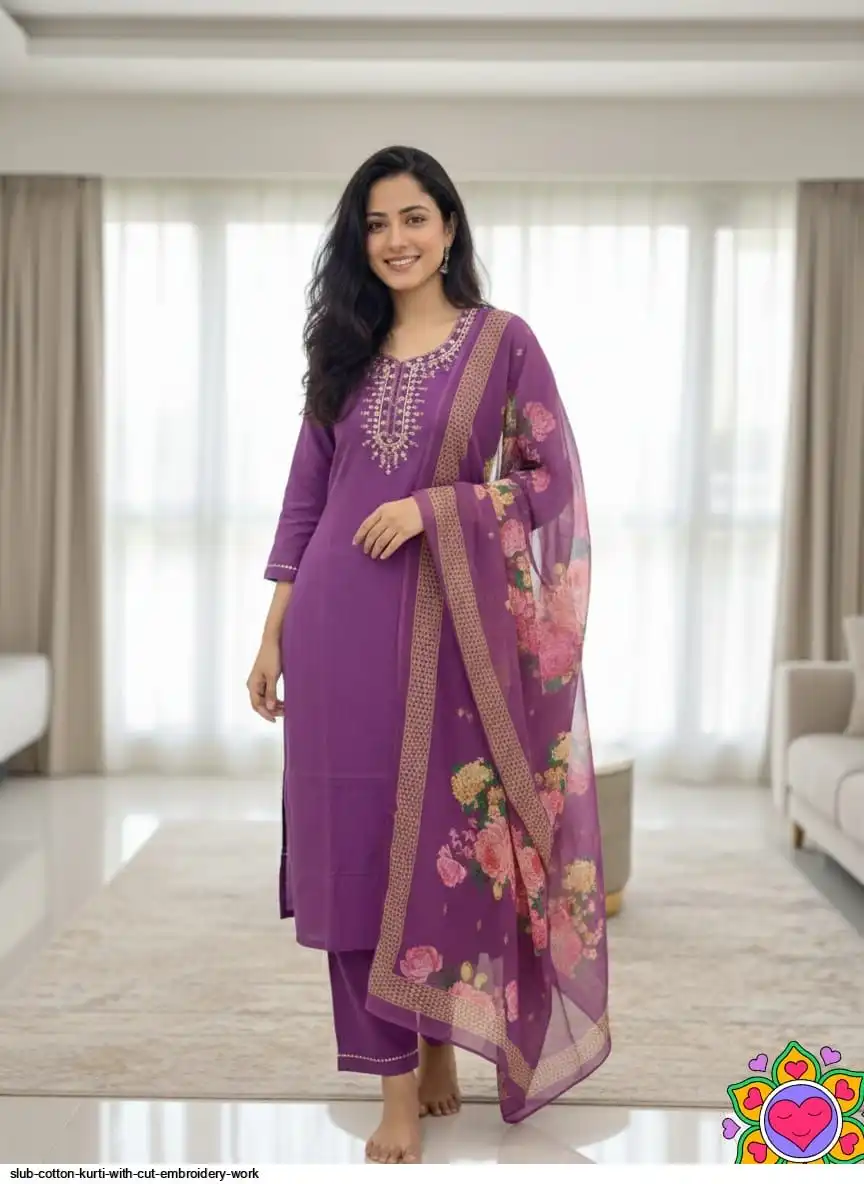 SLUB COTTON KURTI WITH CUT EMBROIDERY WORK C