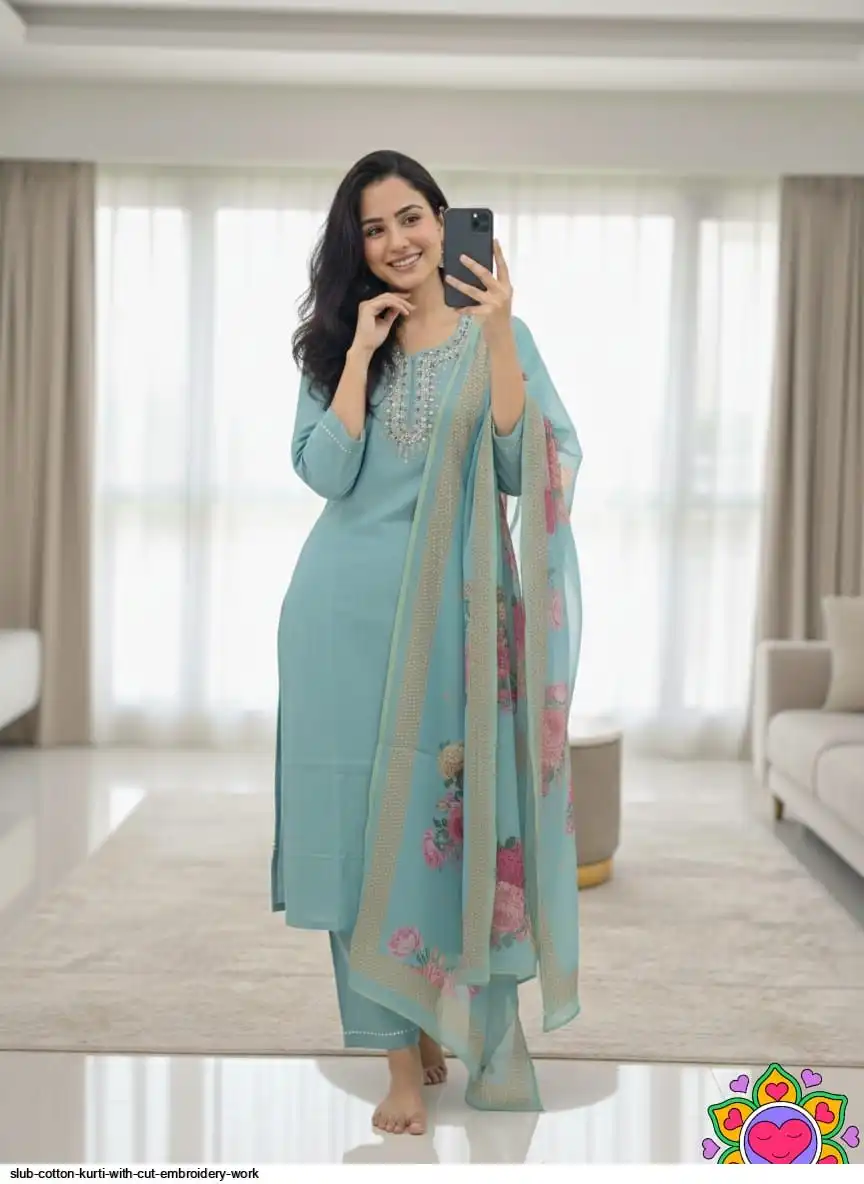 SLUB COTTON KURTI WITH CUT EMBROIDERY WORK D