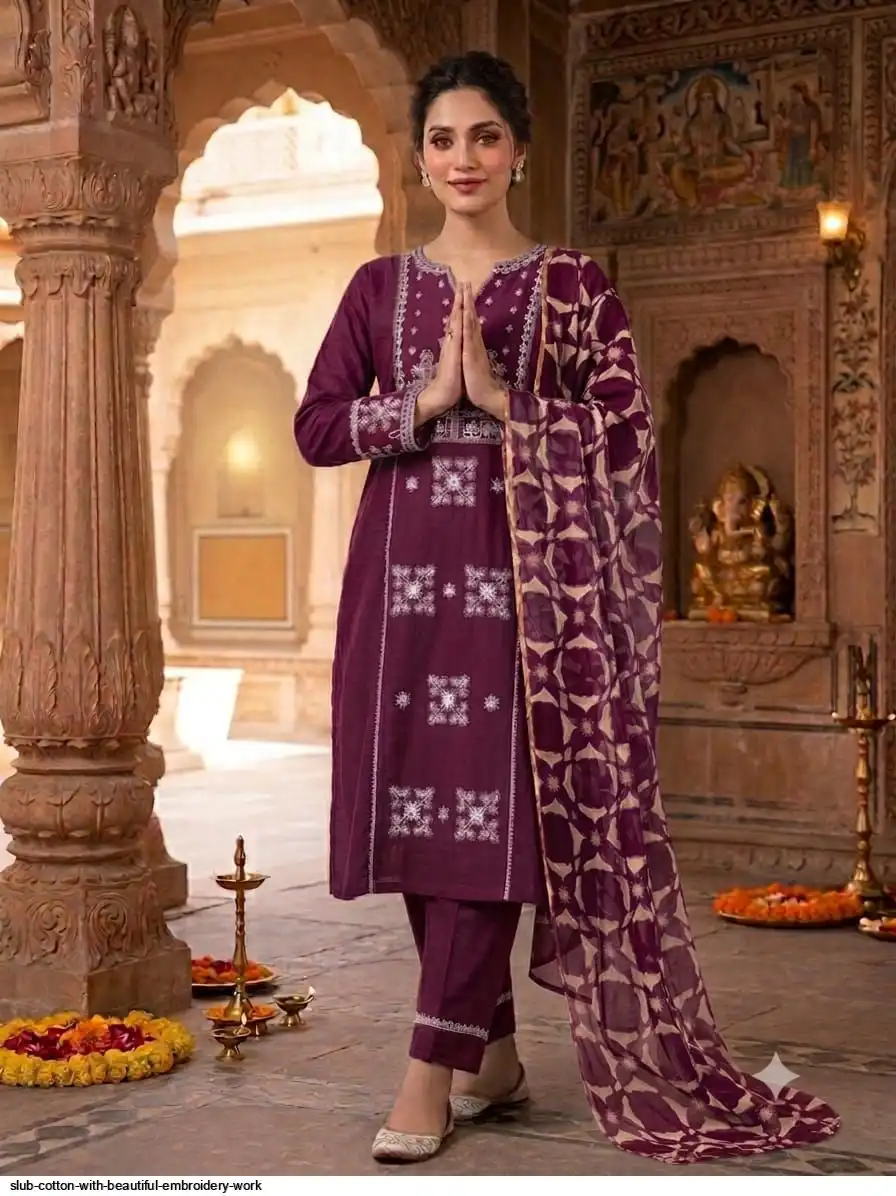SLUB COTTON WITH BEAUTIFUL EMBROIDERY WORK N