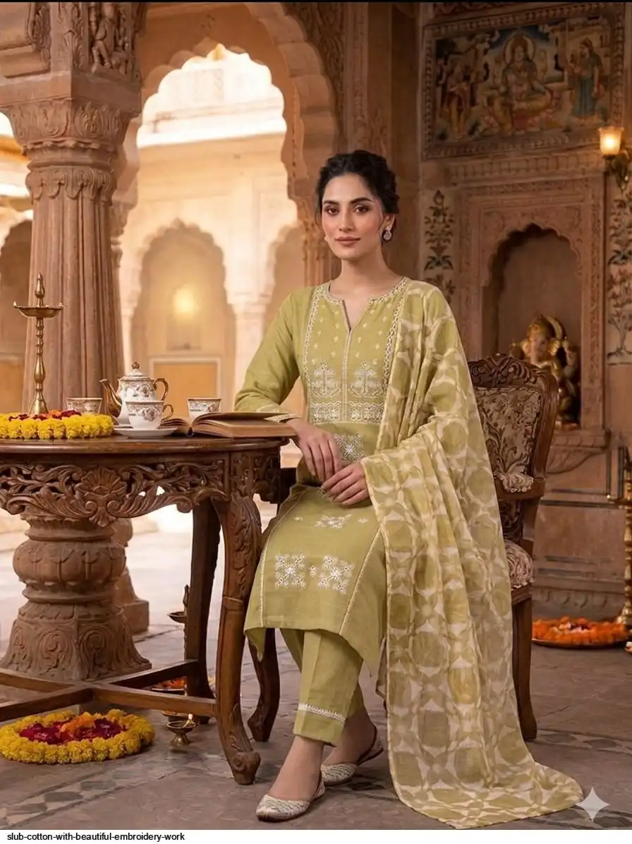SLUB COTTON WITH BEAUTIFUL EMBROIDERY WORK C