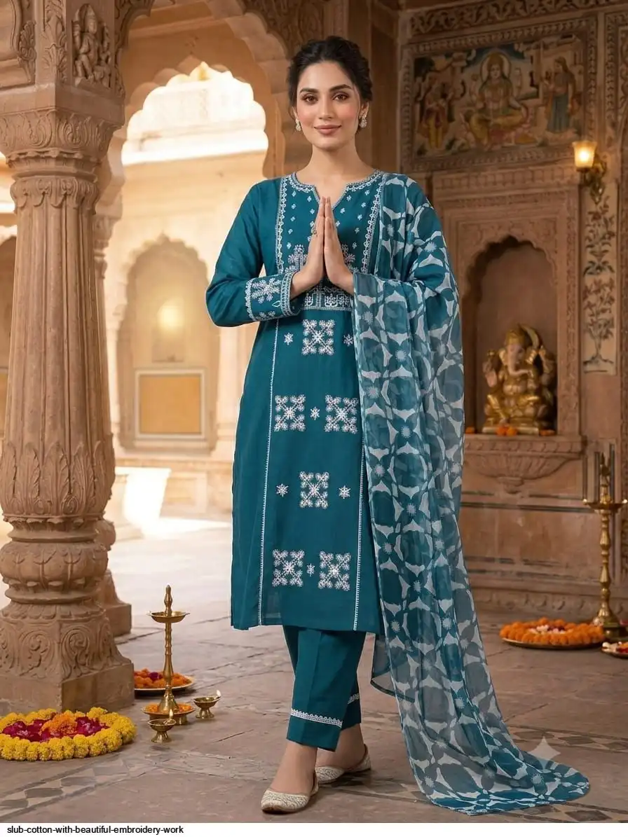SLUB COTTON WITH BEAUTIFUL EMBROIDERY WORK D