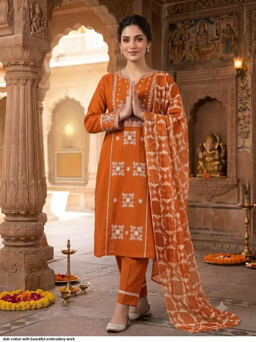 SLUB COTTON WITH BEAUTIFUL EMBROIDERY WORK E