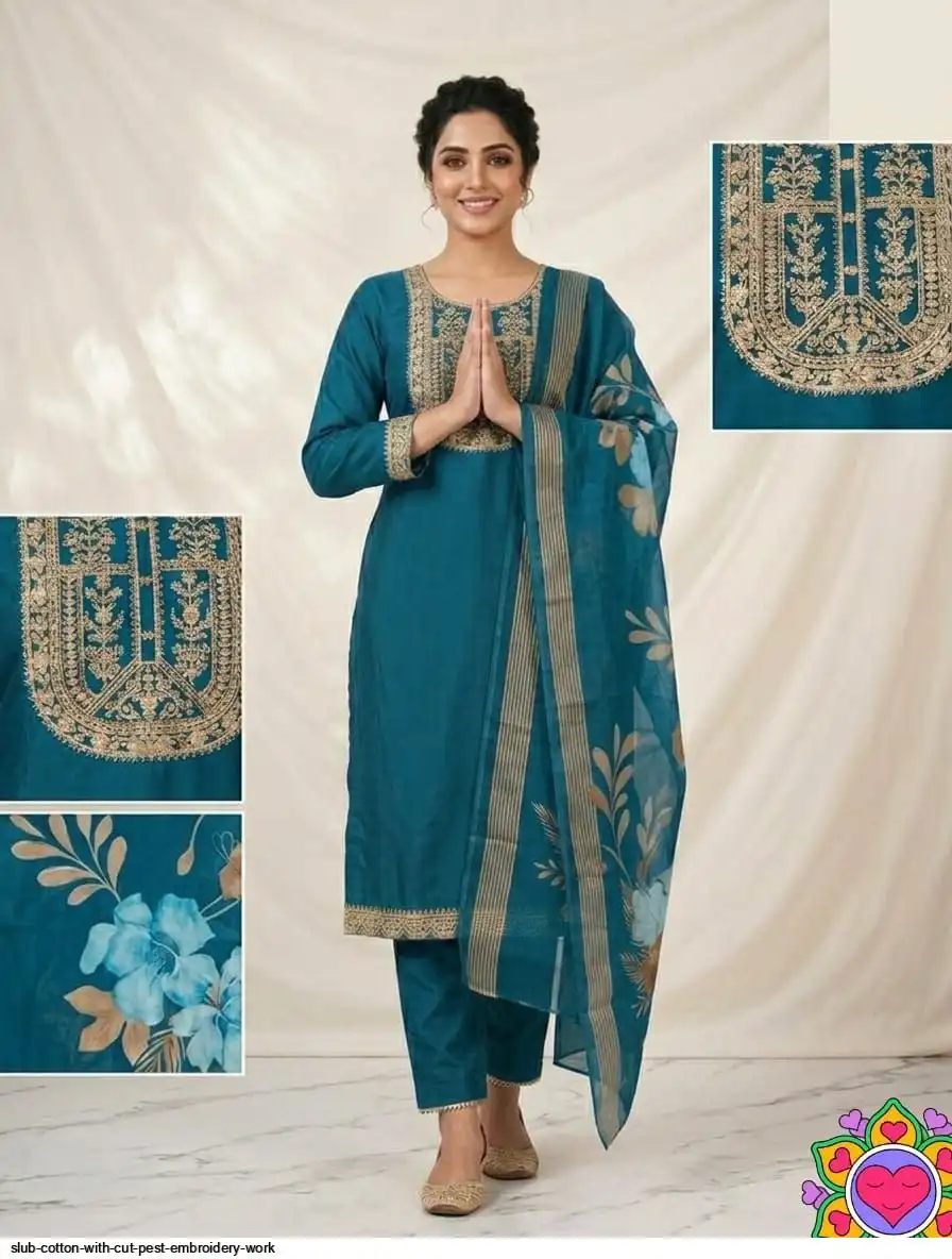 SLUB COTTON WITH CUT PEST EMBROIDERY WORK B