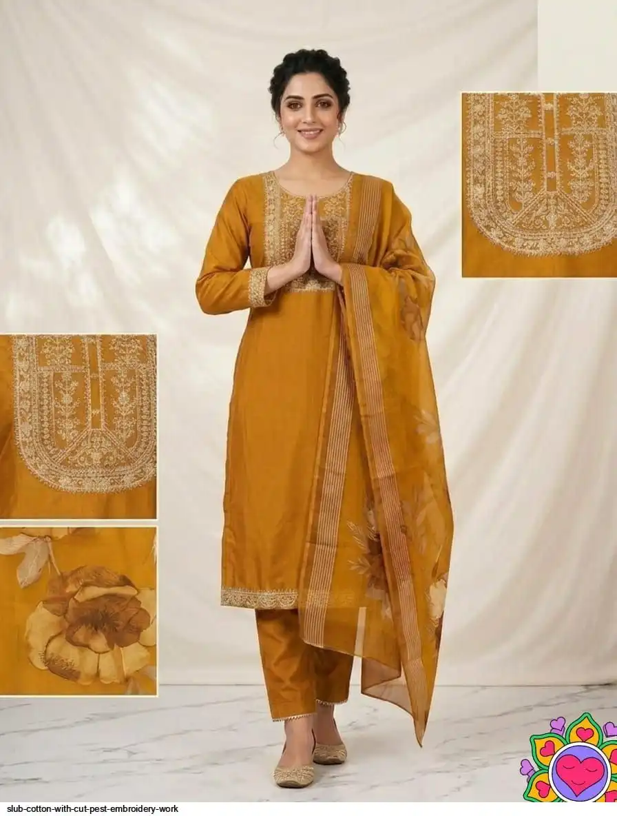 SLUB COTTON WITH CUT PEST EMBROIDERY WORK D