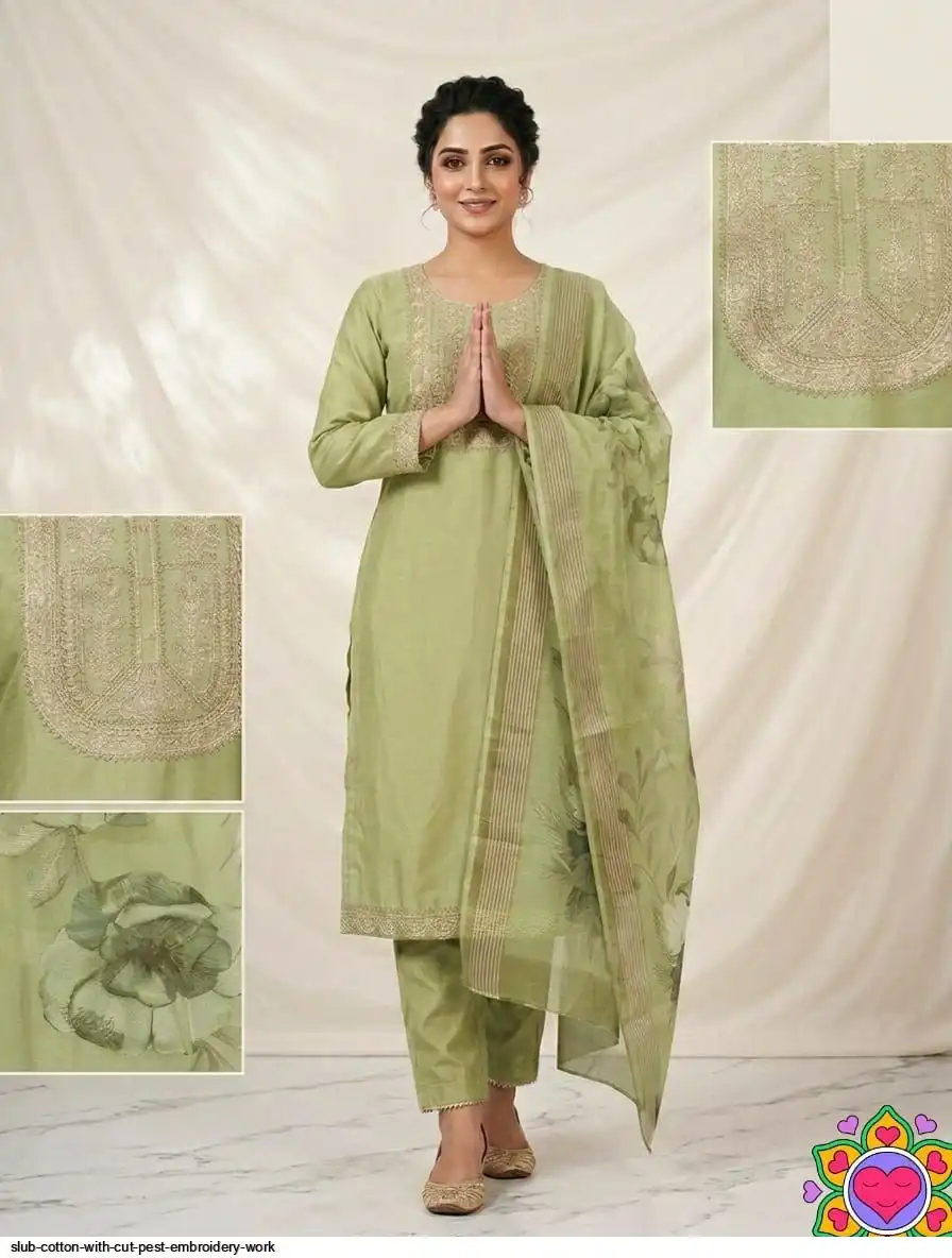 SLUB COTTON WITH CUT PEST EMBROIDERY WORK C