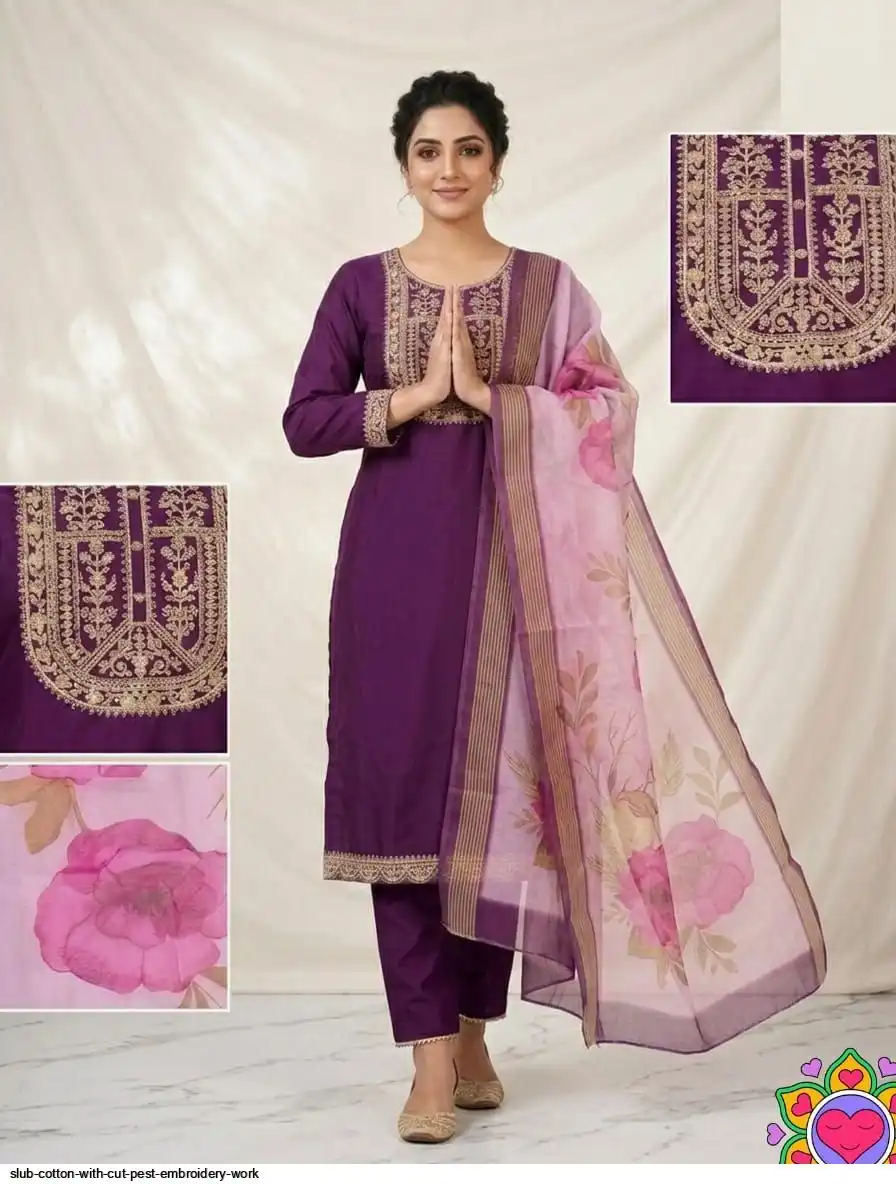 SLUB COTTON WITH CUT PEST EMBROIDERY WORK E