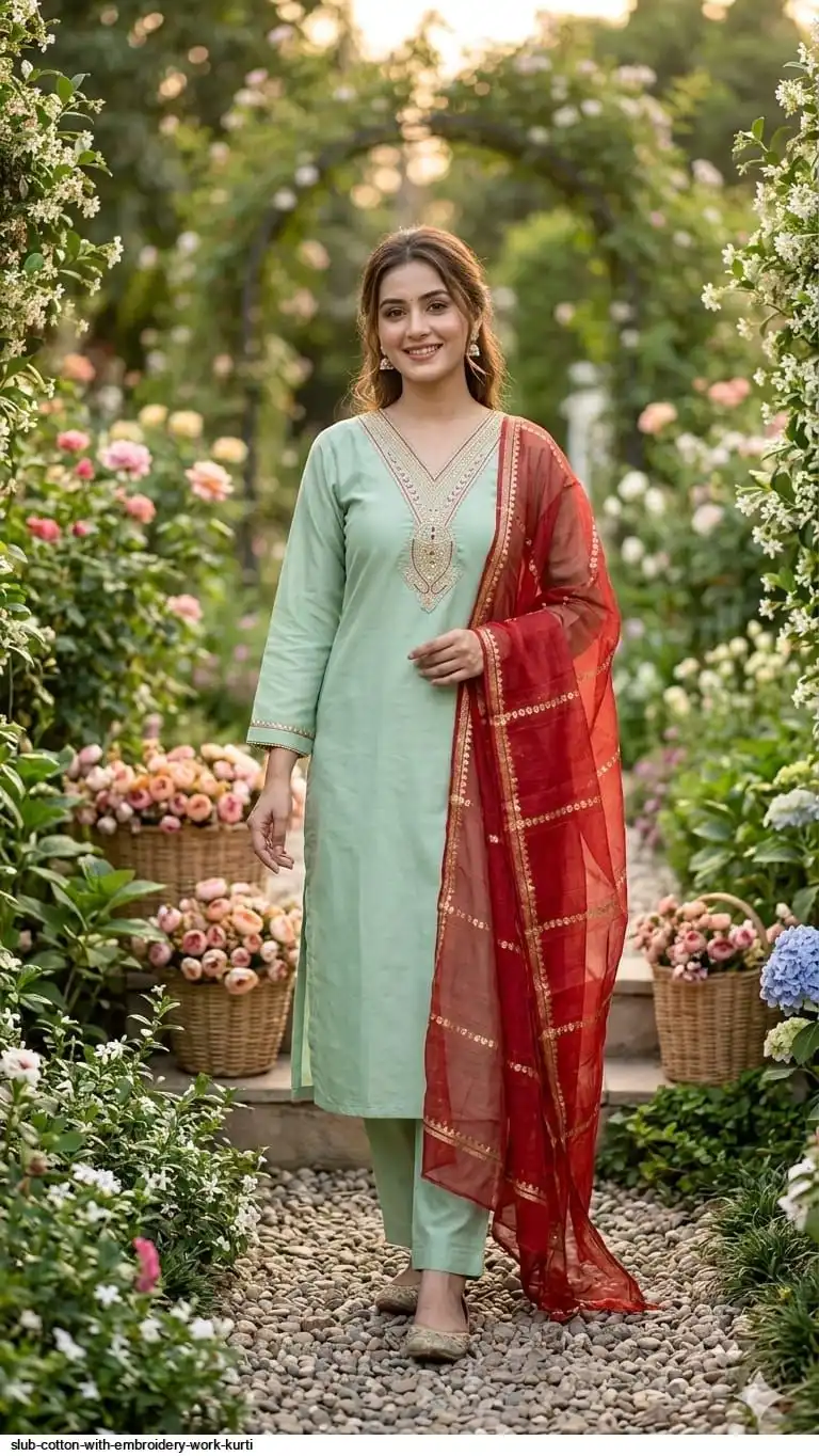 SLUB COTTON WITH EMBROIDERY WORK KURTI 5