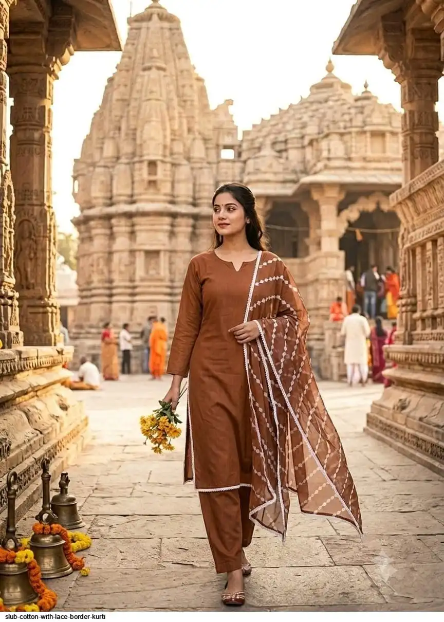 SLUB COTTON WITH LACE BORDER KURTI 2