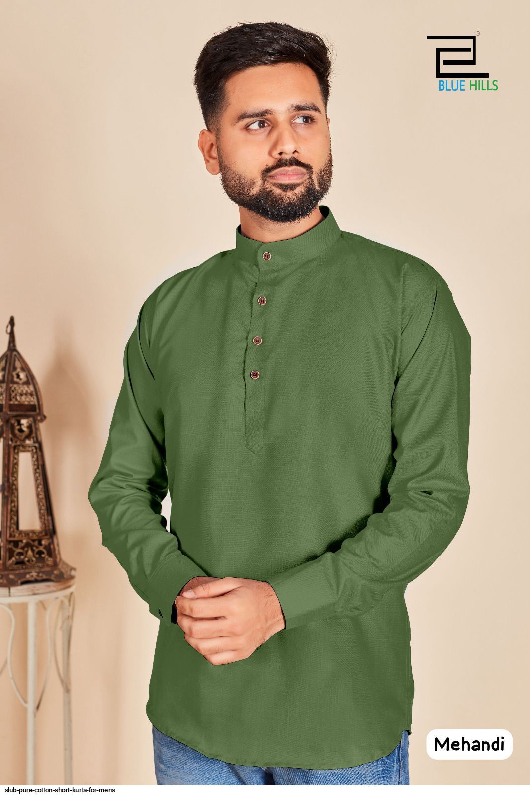 Slub PURE Cotton Short Kurta for Mens