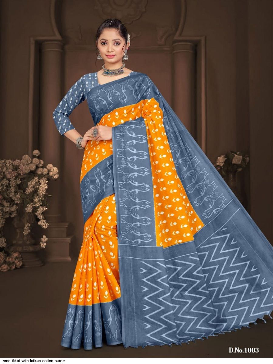 Smc Ikkat With Latkan Cotton Saree