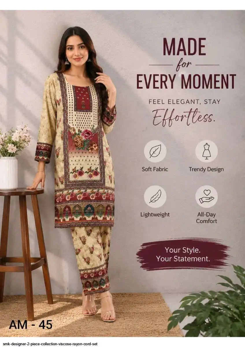 SMK DESIGNER 2 PIECE COLLECTION VISCOSE RAYON CORD SET 45