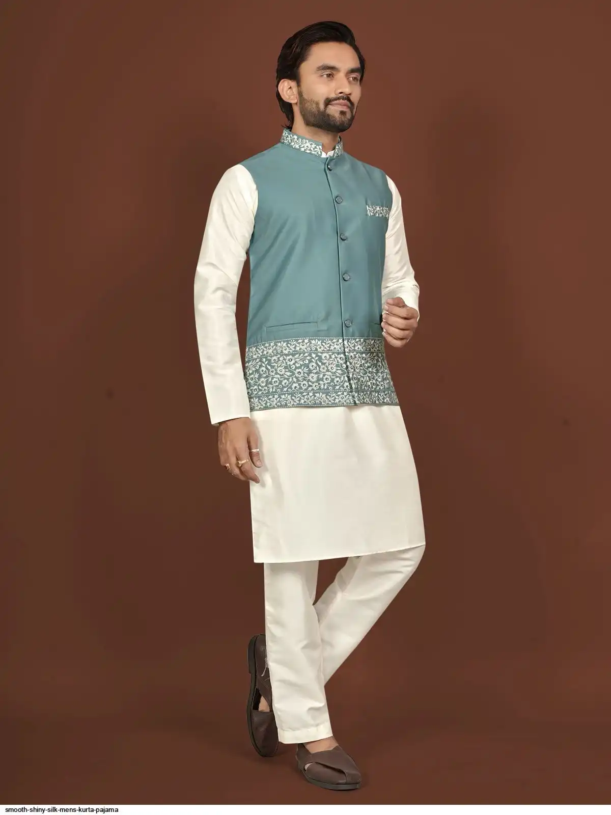 SMOOTH SHINY SILK MENS KURTA PAJAMA E