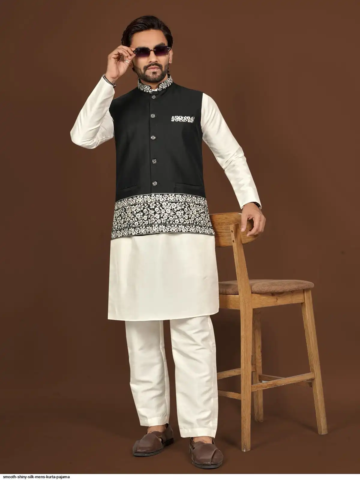 SMOOTH SHINY SILK MENS KURTA PAJAMA C