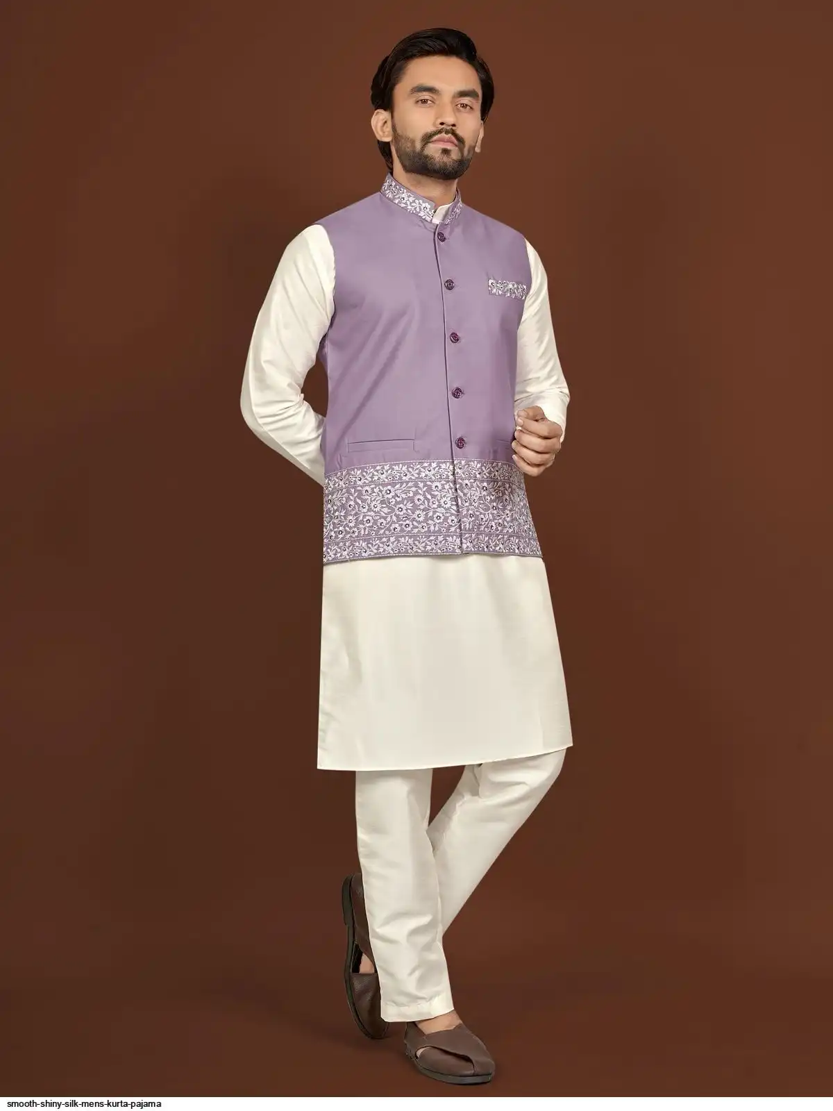 SMOOTH SHINY SILK MENS KURTA PAJAMA F