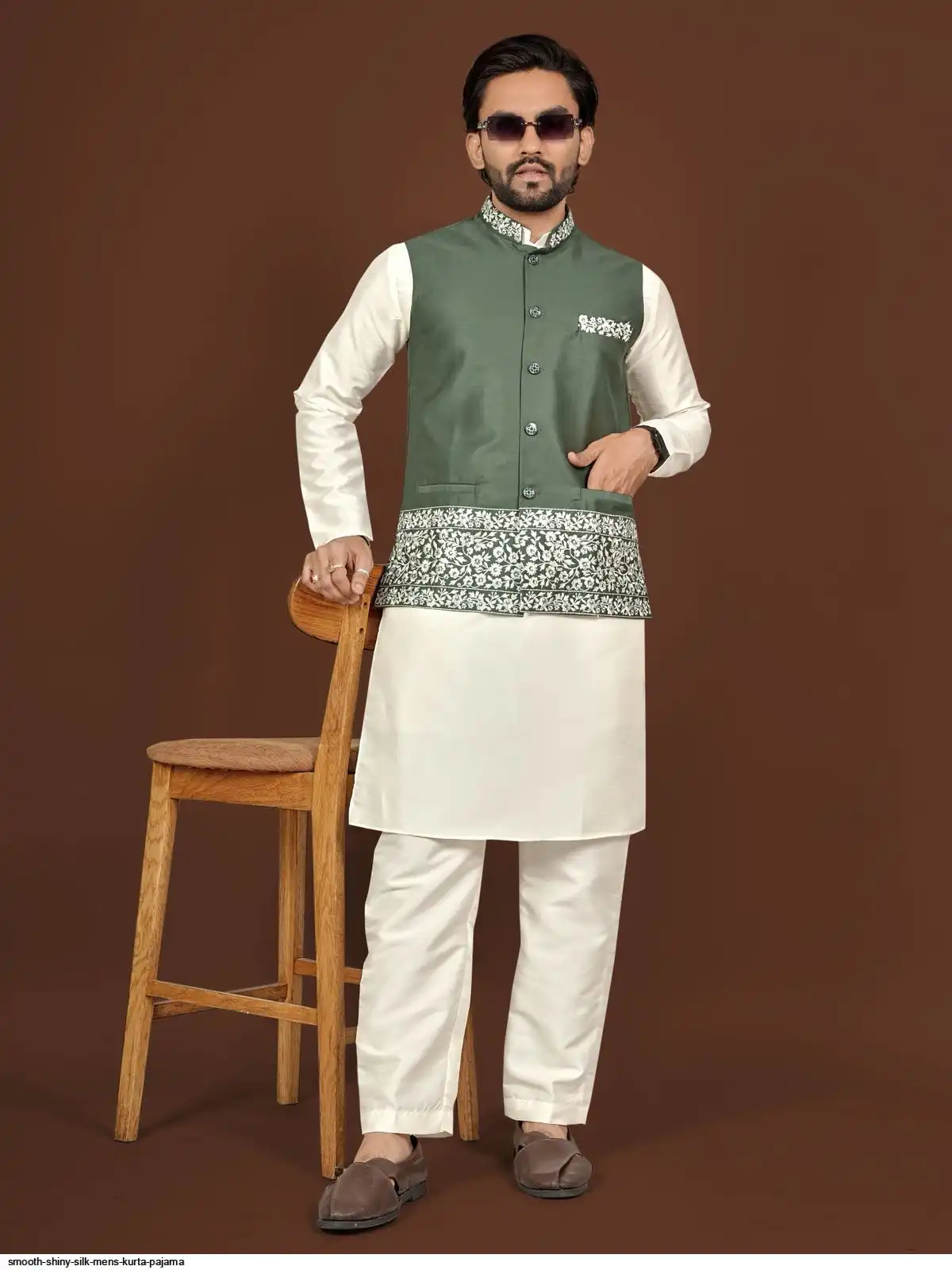 SMOOTH SHINY SILK MENS KURTA PAJAMA D