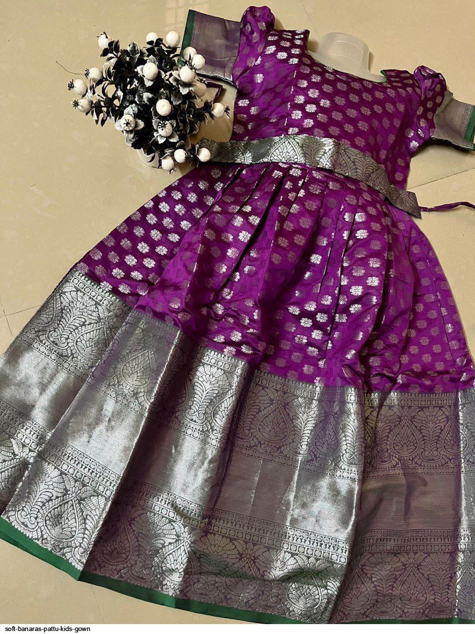 Navy Blue Bhutta Paithani Baby Frock For Girls