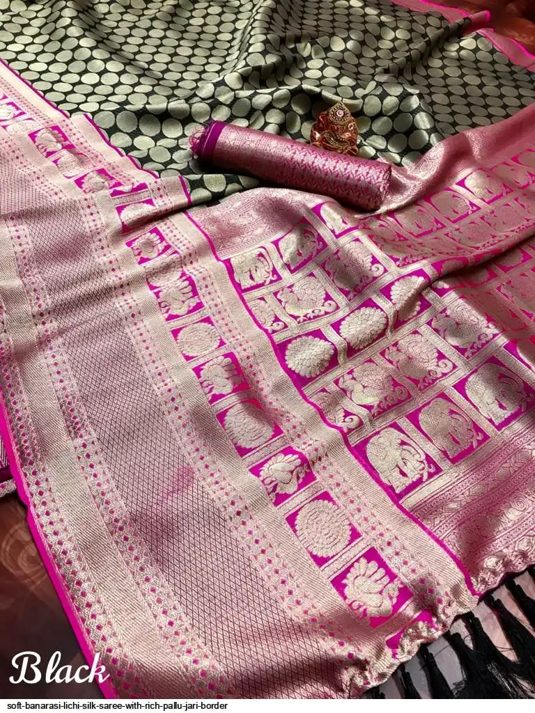 SOFT BANARASI LICHI SILK SAREE WITH RICH PALLU JARI BORDER 6