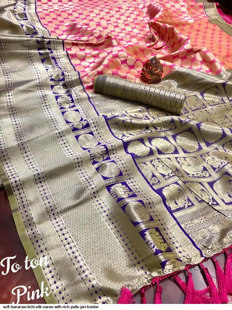 SOFT BANARASI LICHI SILK SAREE WITH RICH PALLU JARI BORDER 7