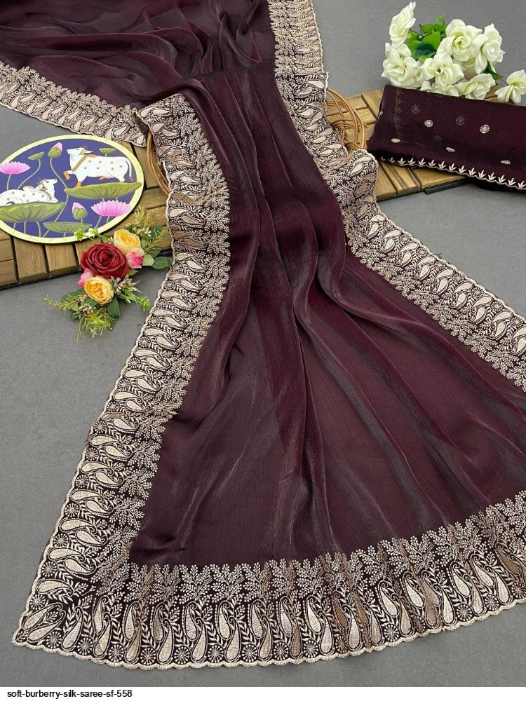 SOFT BURBERRY SILK SAREE SF 558 A