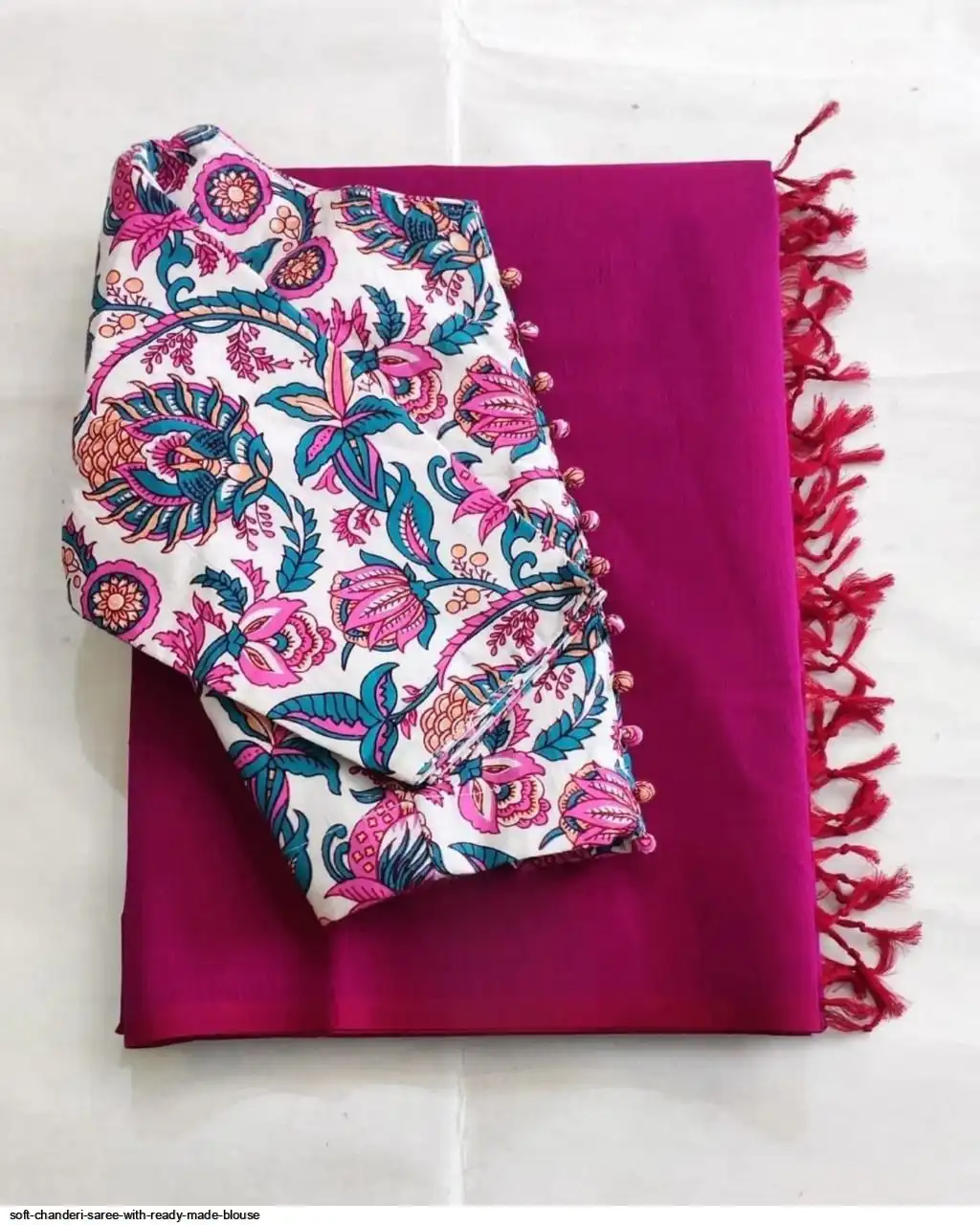 SOFT CHANDERI SAREE WITH READY MADE BLOUSE