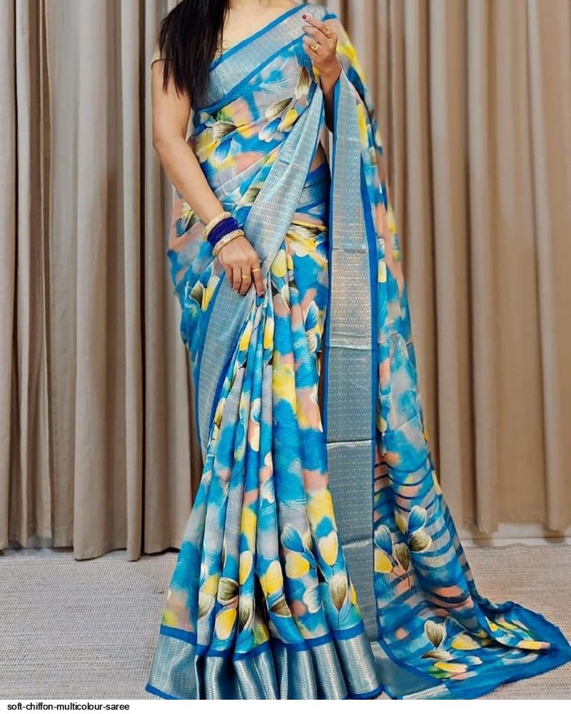 Broad Leheriya Print Soft Chiffon Saree - Elegant Ethnic Charm