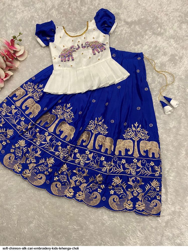 SOFT CHINNON SILK ZARI EMBROIDERY KIDS LEHENGA CHOLI A