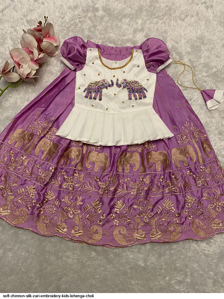 SOFT CHINNON SILK ZARI EMBROIDERY KIDS LEHENGA CHOLI C