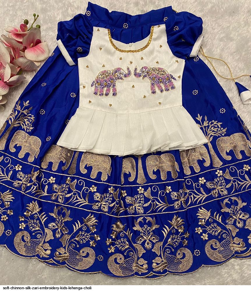 SOFT CHINNON SILK ZARI EMBROIDERY KIDS LEHENGA CHOLI D