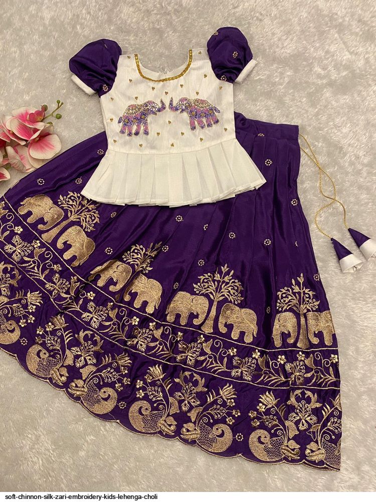 SOFT CHINNON SILK ZARI EMBROIDERY KIDS LEHENGA CHOLI B