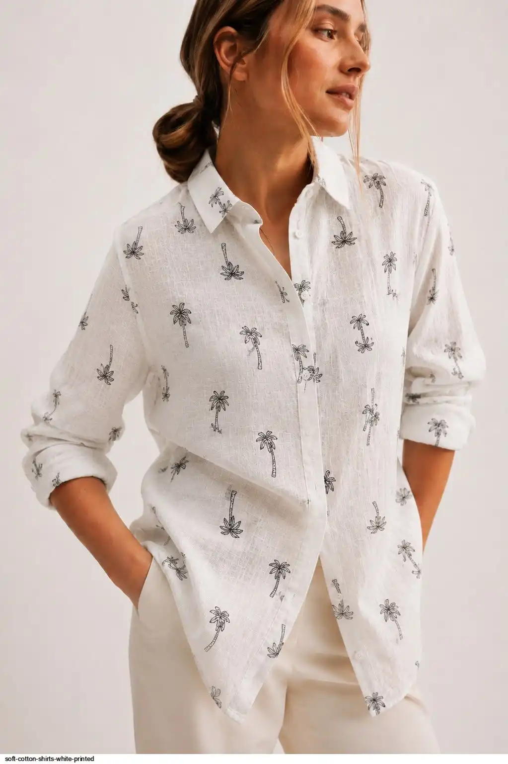 SOFT COTTON SHIRTS WHITE PRINTED C