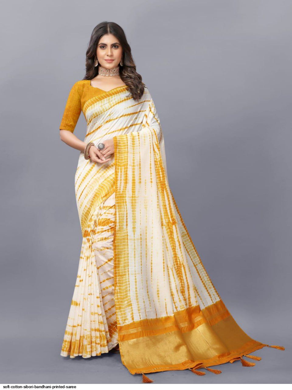 Yellow Bandhani Printed Georgette Saree with Green Blouse Piece by Sty –  www.styletriggers.com