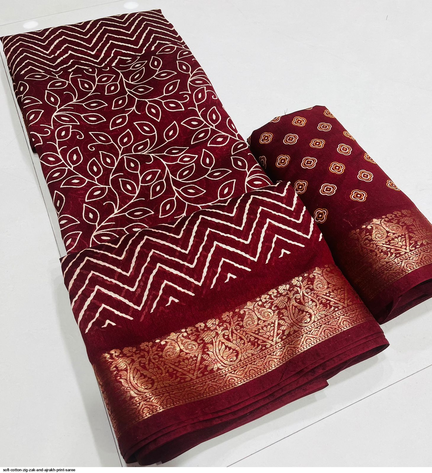 Soft Cotton Zig Zak and Ajrakh Print saree