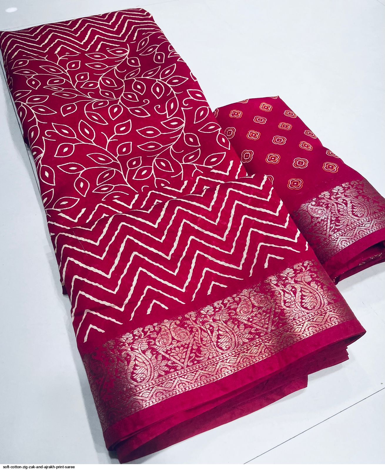 Soft Cotton Zig Zak and Ajrakh Print saree