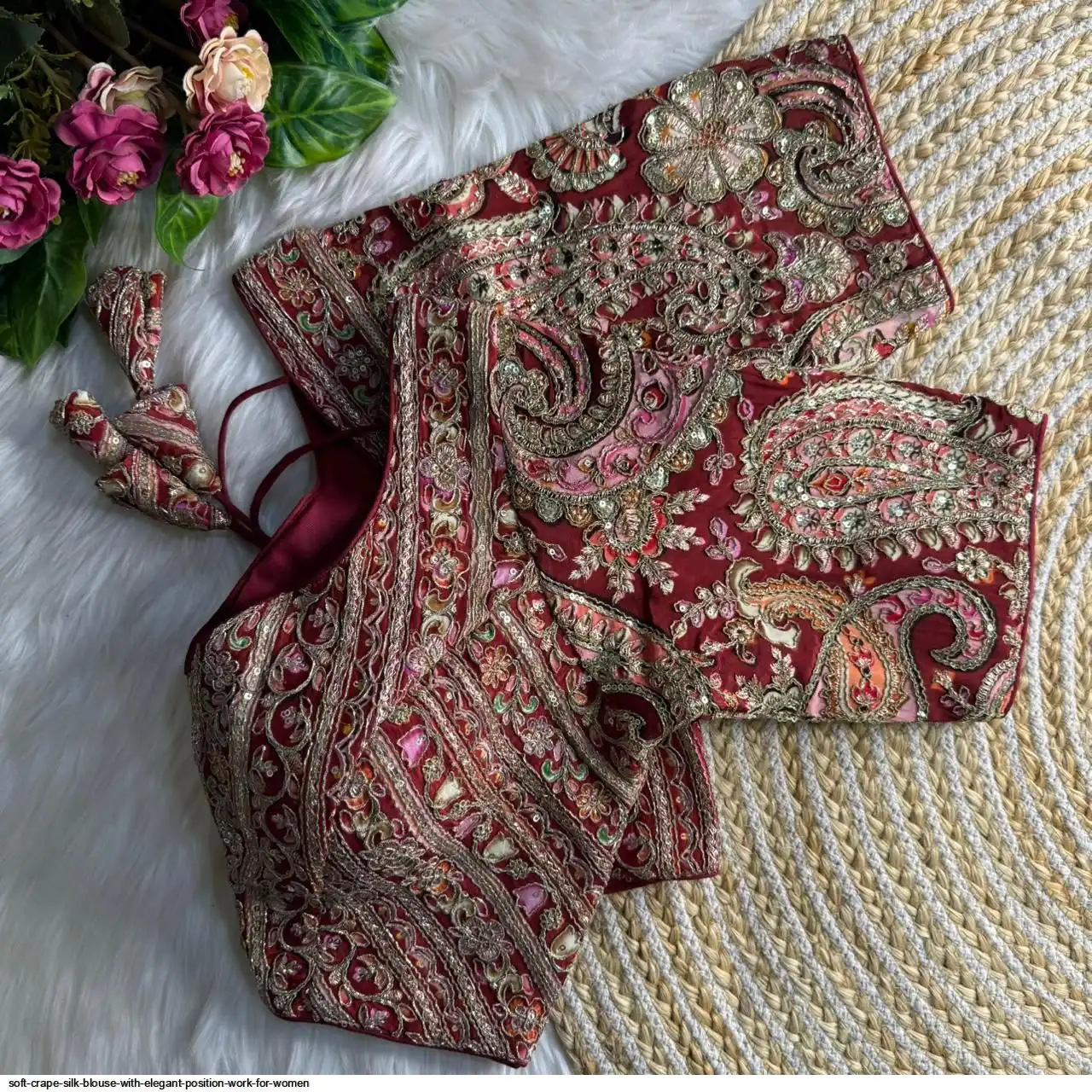SOFT CRAPE SILK BLOUSE WITH ELEGANT POSITION WORK FOR WOMEN B