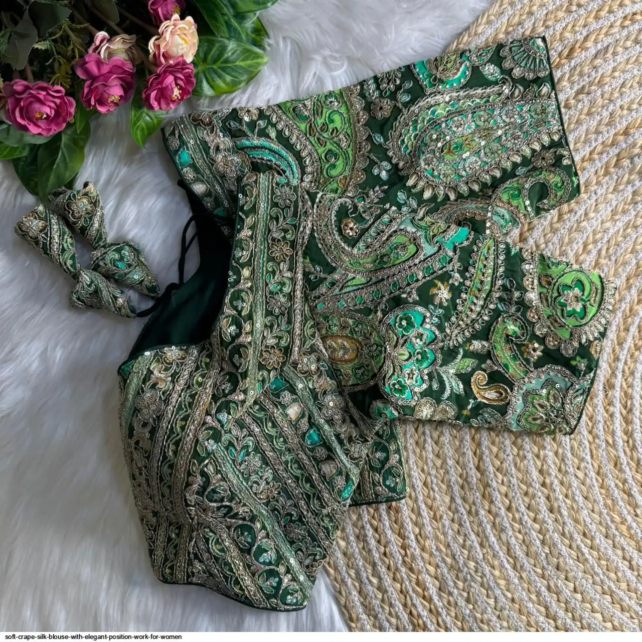SOFT CRAPE SILK BLOUSE WITH ELEGANT POSITION WORK FOR WOMEN C