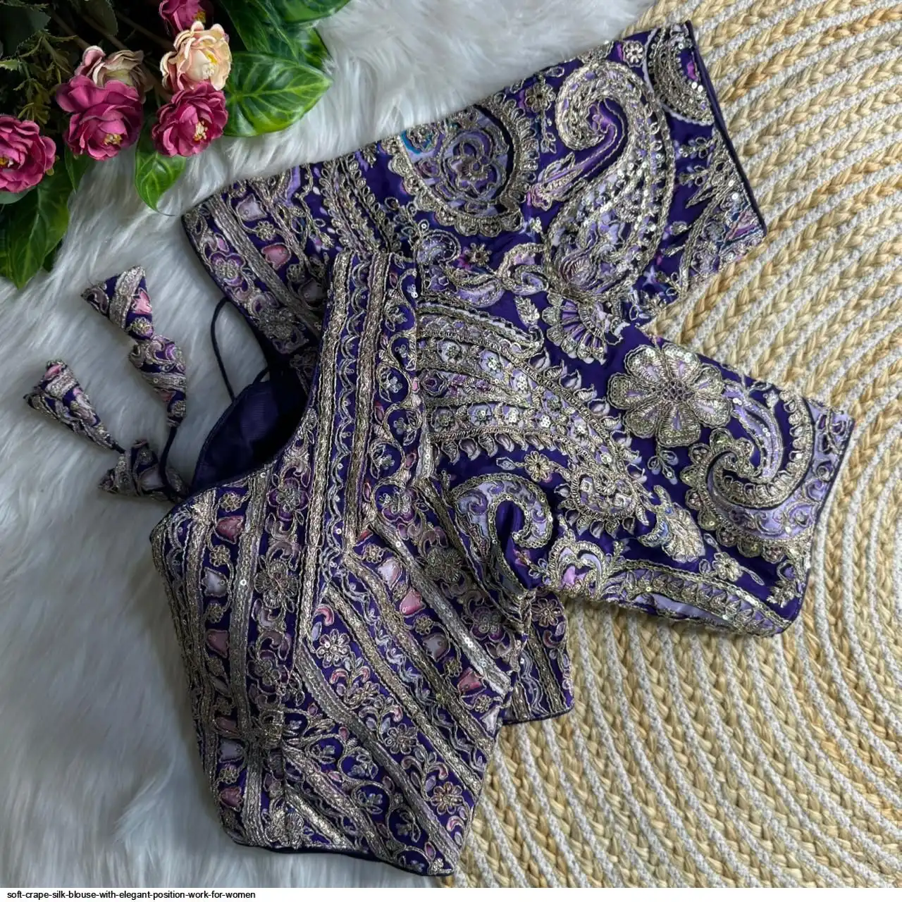 SOFT CRAPE SILK BLOUSE WITH ELEGANT POSITION WORK FOR WOMEN A