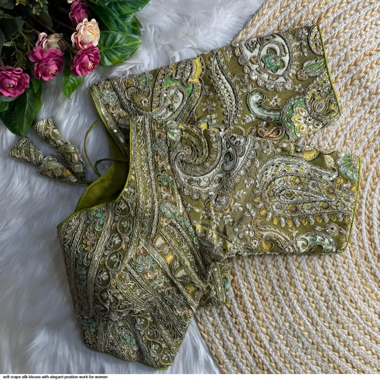 SOFT CRAPE SILK BLOUSE WITH ELEGANT POSITION WORK FOR WOMEN G