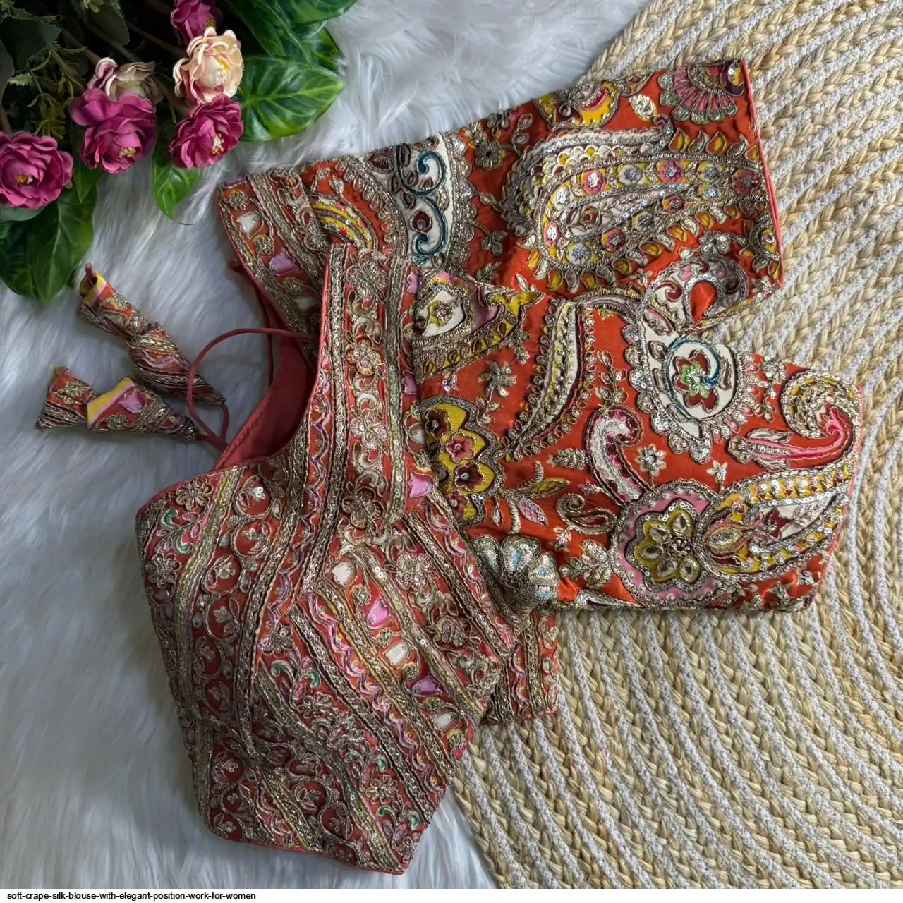 SOFT CRAPE SILK BLOUSE WITH ELEGANT POSITION WORK FOR WOMEN D