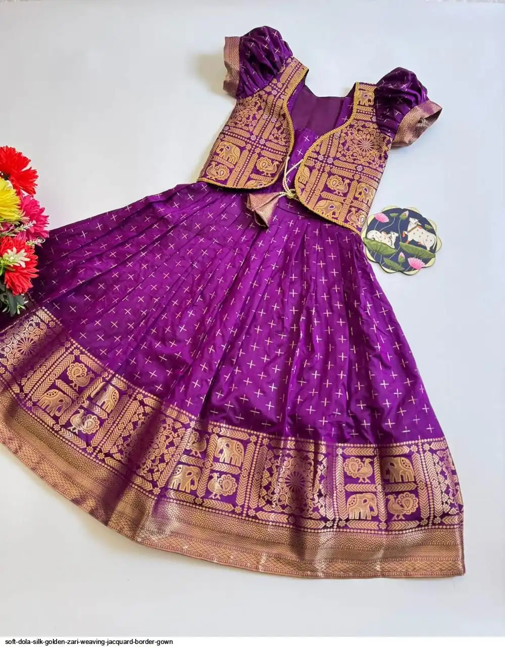 SOFT DOLA SILK GOLDEN ZARI WEAVING JACQUARD BORDER GOWN A