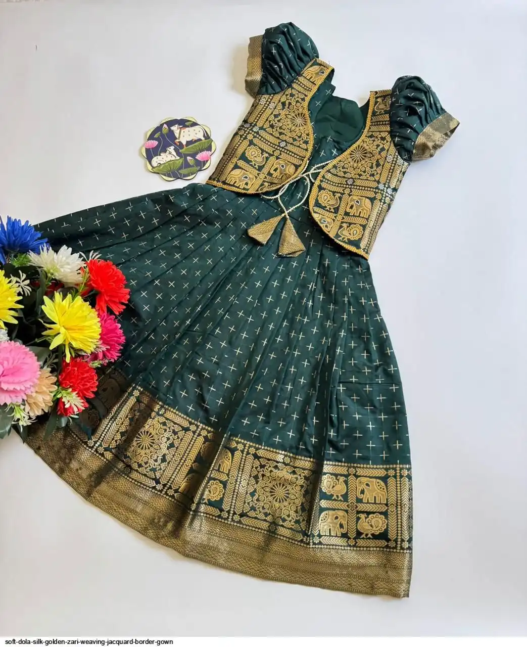 SOFT DOLA SILK GOLDEN ZARI WEAVING JACQUARD BORDER GOWN B