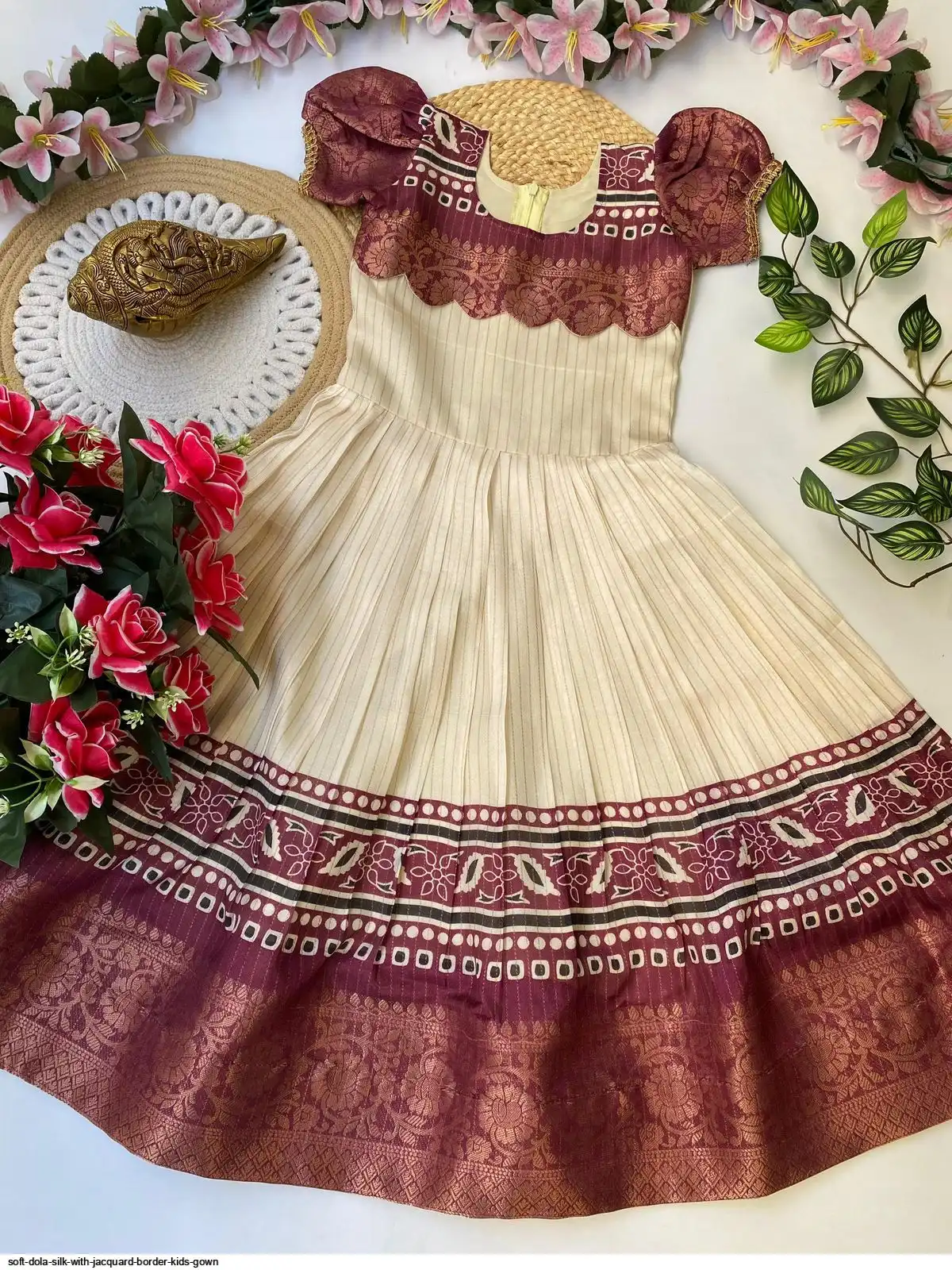 SOFT DOLA SILK WITH JACQUARD BORDER KIDS GOWN C