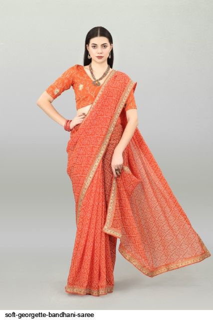 Traditional Orange Pure Georgette Banarasi Bandhani Saree – Rajendra.co