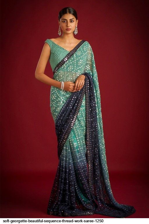 Beautiful Heavy Sequence Work Wedding Wear Georgette Designer Saree Lo –  vastrang.in