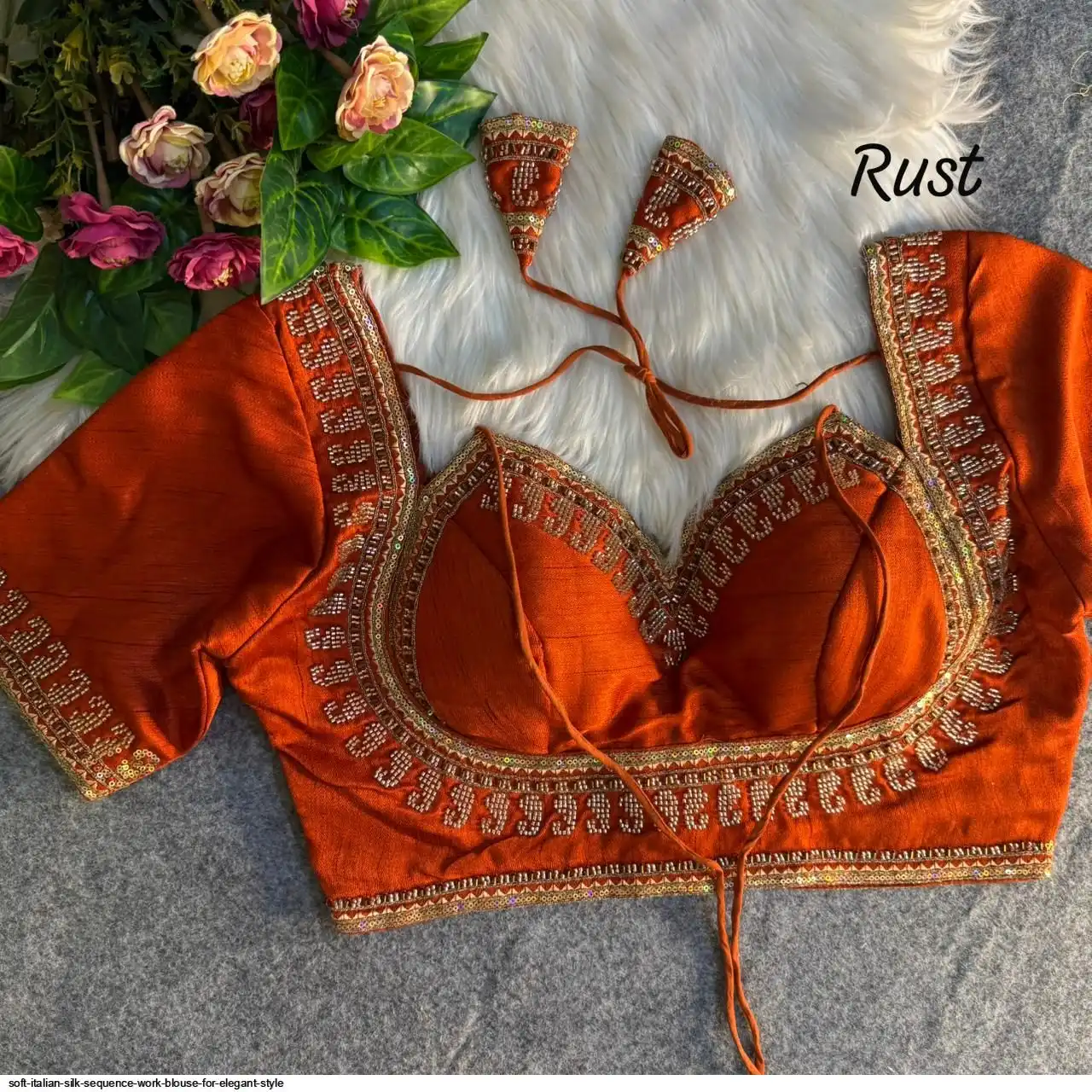 SOFT ITALIAN SILK SEQUENCE WORK BLOUSE FOR ELEGANT STYLE E
