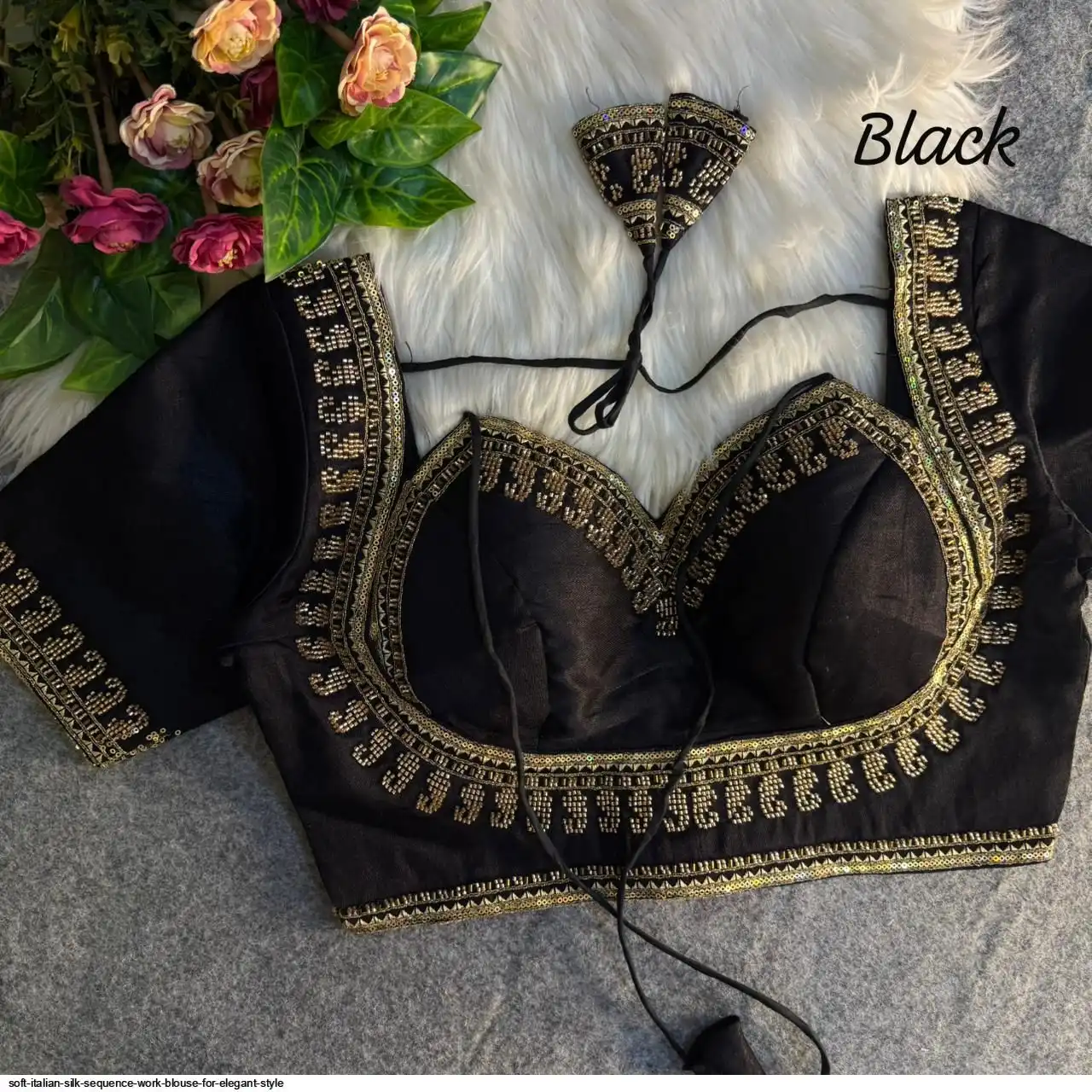 SOFT ITALIAN SILK SEQUENCE WORK BLOUSE FOR ELEGANT STYLE F